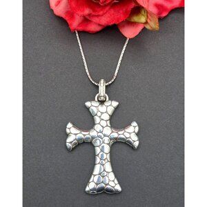 Brighton Large "Faith Rocks" Cross Pendant Necklace Reversible Rock Pattern